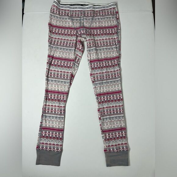 VICTORIA'S SECRET GRAY/FUCHSIA/WHITE WAFFLE KNIT PAJAMA Leggings Thermal Size M - Picture 2 of 9